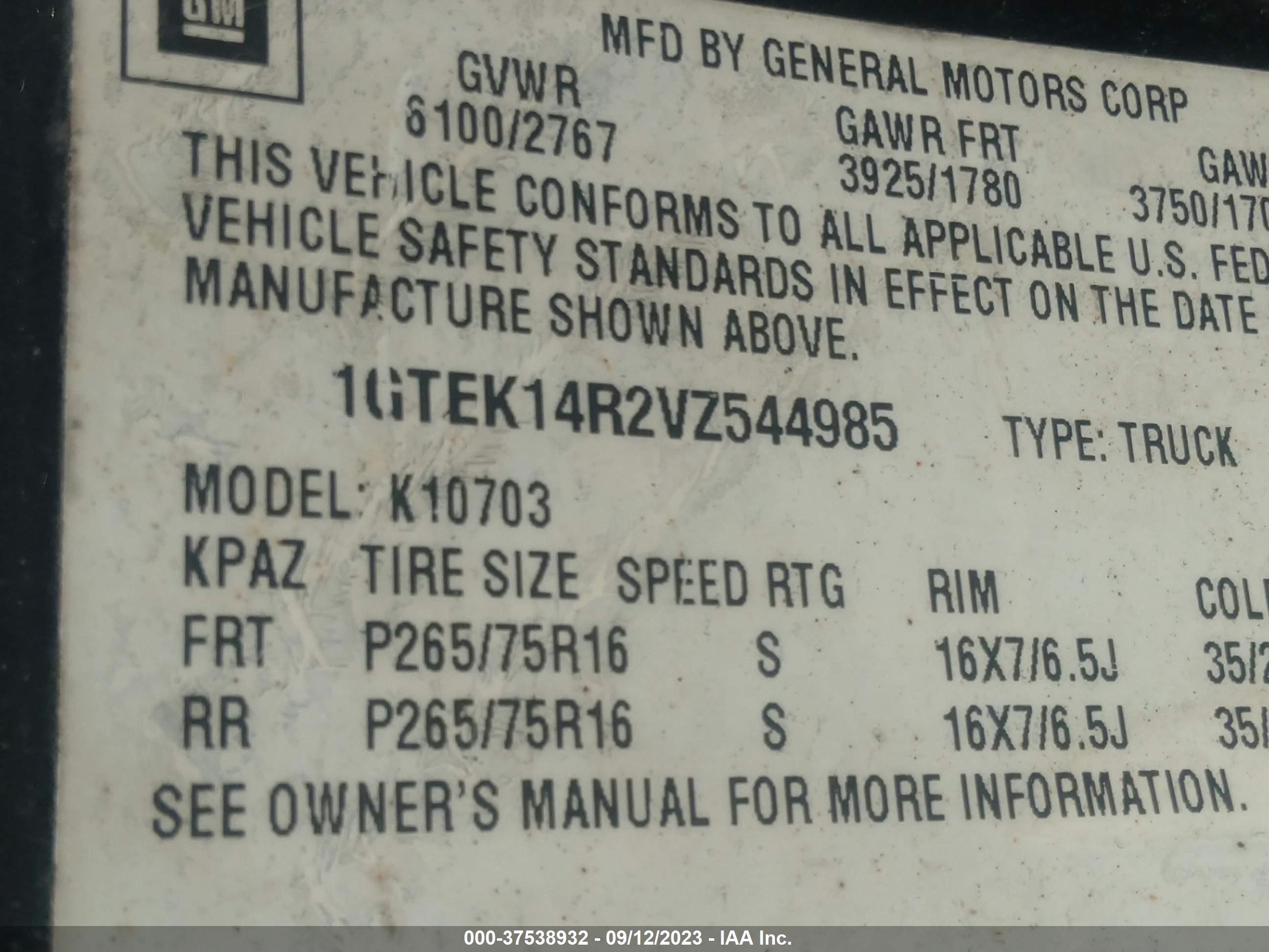 Photo 8 VIN: 1GTEK14R2VZ544985 - GMC SIERRA 