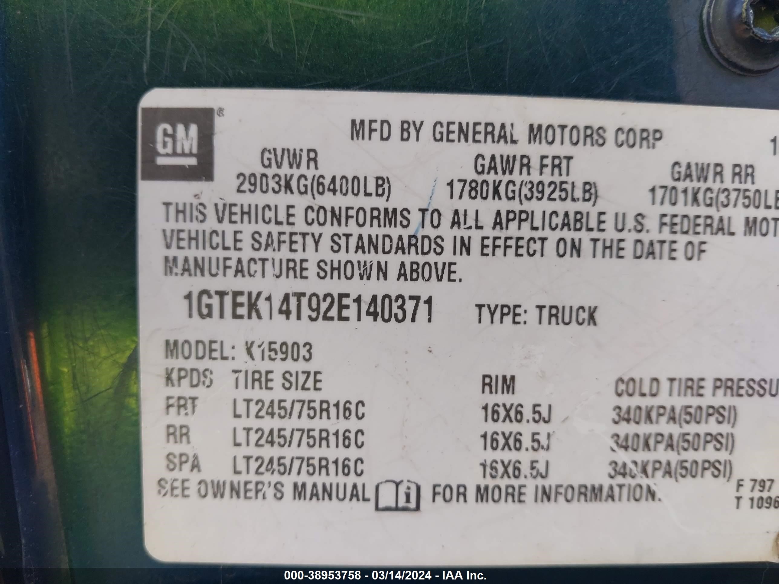 Photo 8 VIN: 1GTEK14T92E140371 - GMC SIERRA 