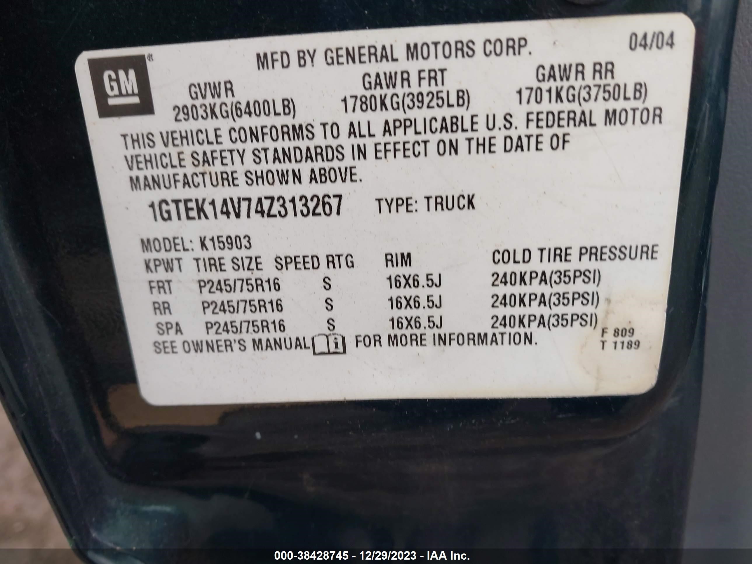 Photo 8 VIN: 1GTEK14V74Z313267 - GMC SIERRA 