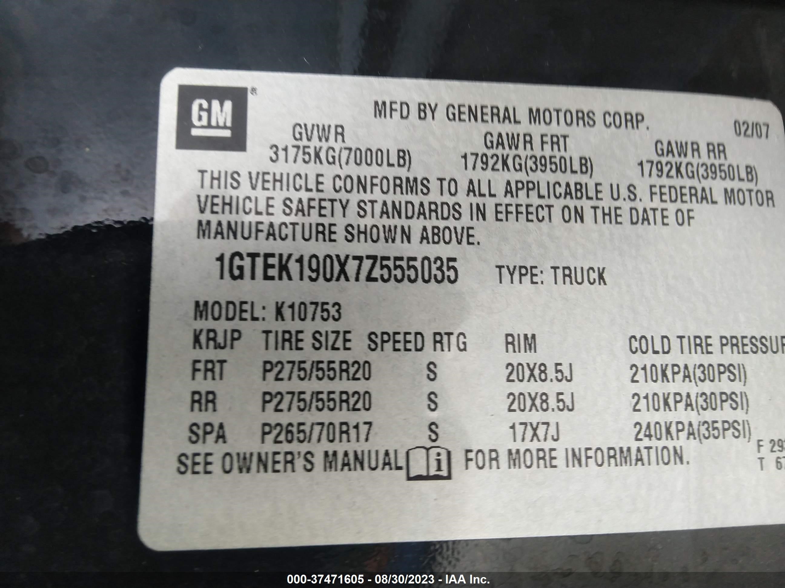 Photo 8 VIN: 1GTEK190X7Z555035 - GMC SIERRA 