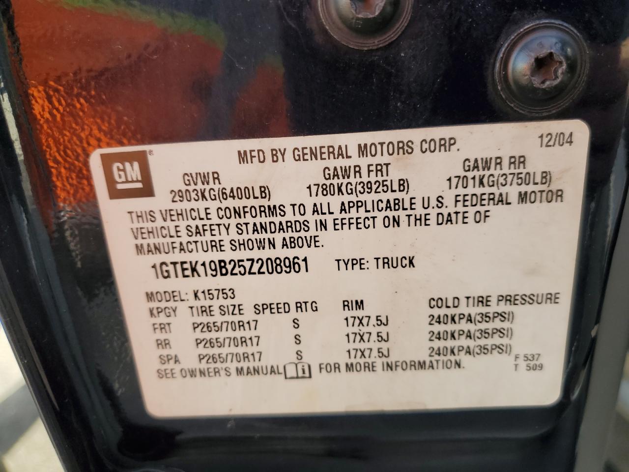 Photo 11 VIN: 1GTEK19B25Z208961 - GMC SIERRA 