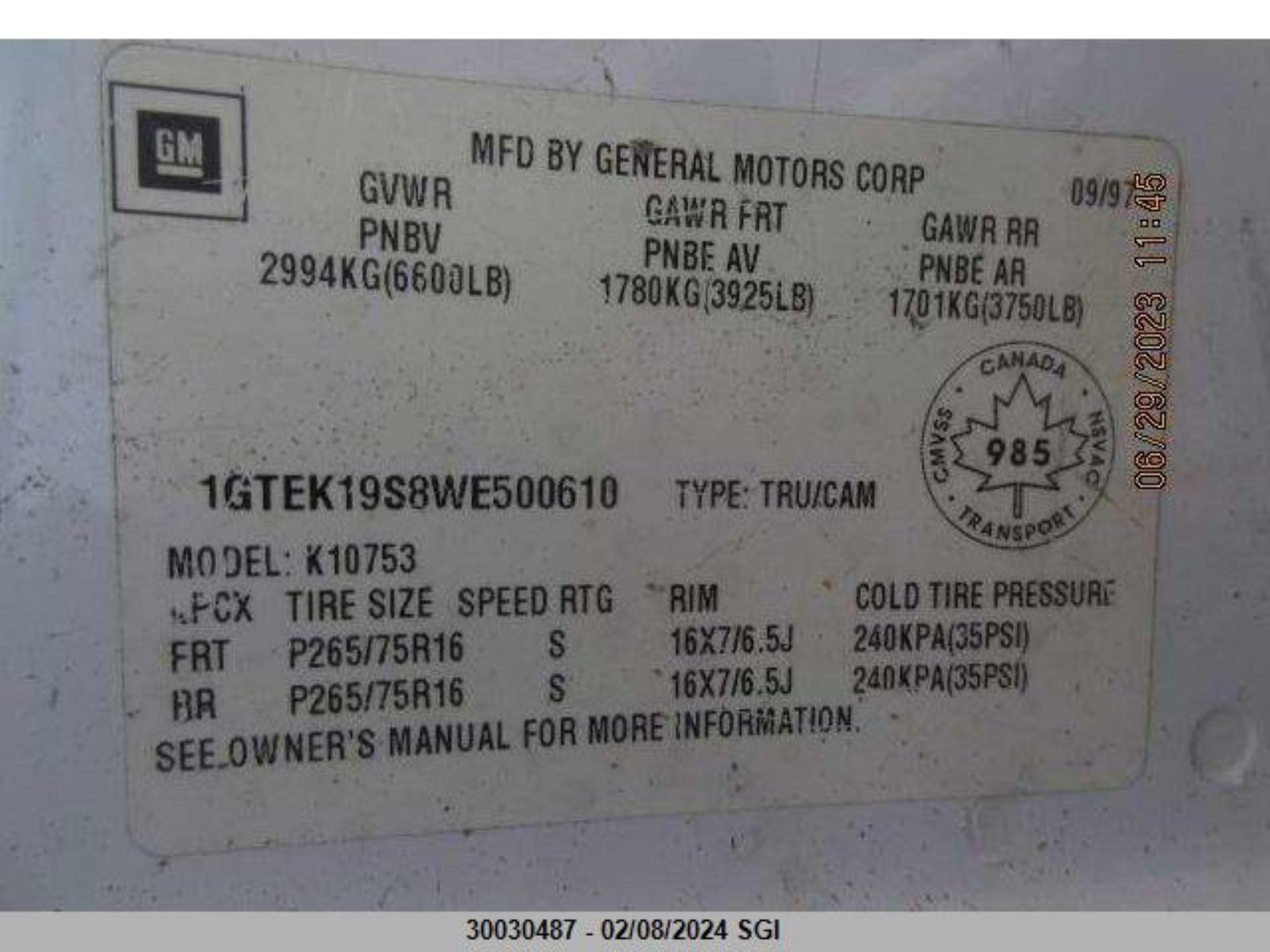 Photo 5 VIN: 1GTEK19S8WE500610 - GMC SIERRA 