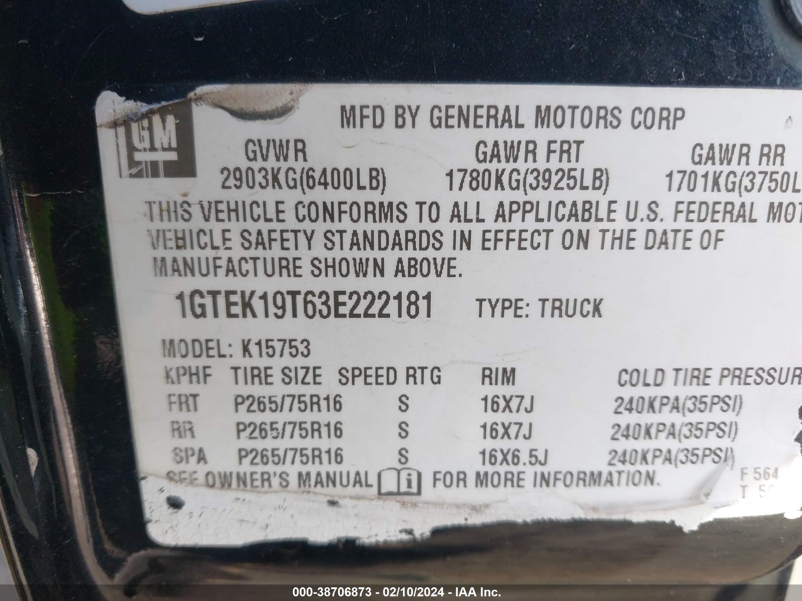 Photo 8 VIN: 1GTEK19T63E222181 - GMC SIERRA 