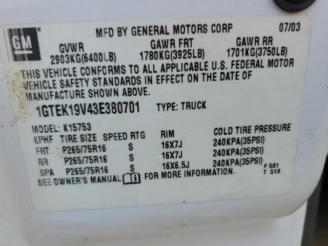 Photo 11 VIN: 1GTEK19V43E380701 - GMC SIERRA 