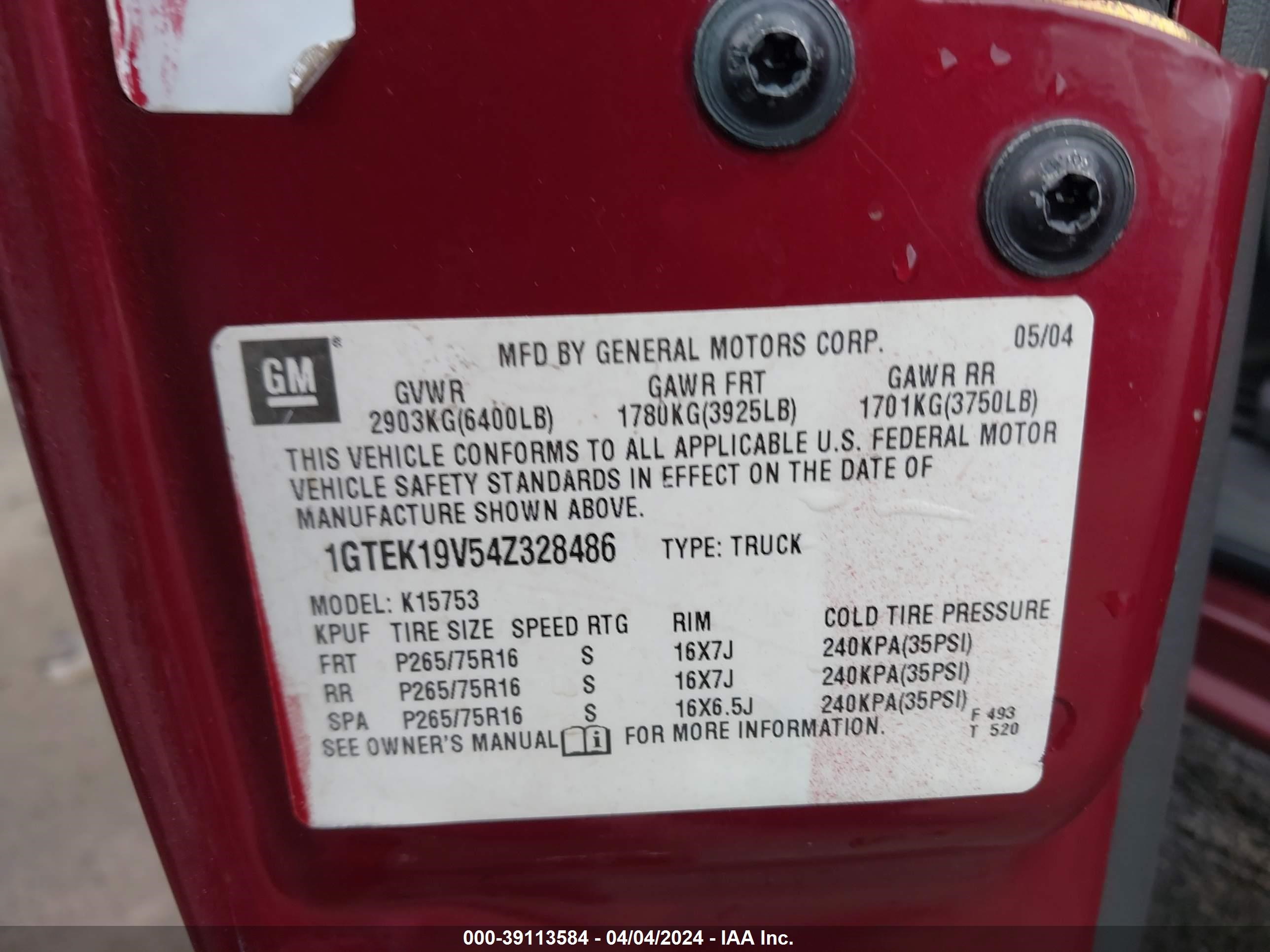 Photo 8 VIN: 1GTEK19V54Z328486 - GMC SIERRA 