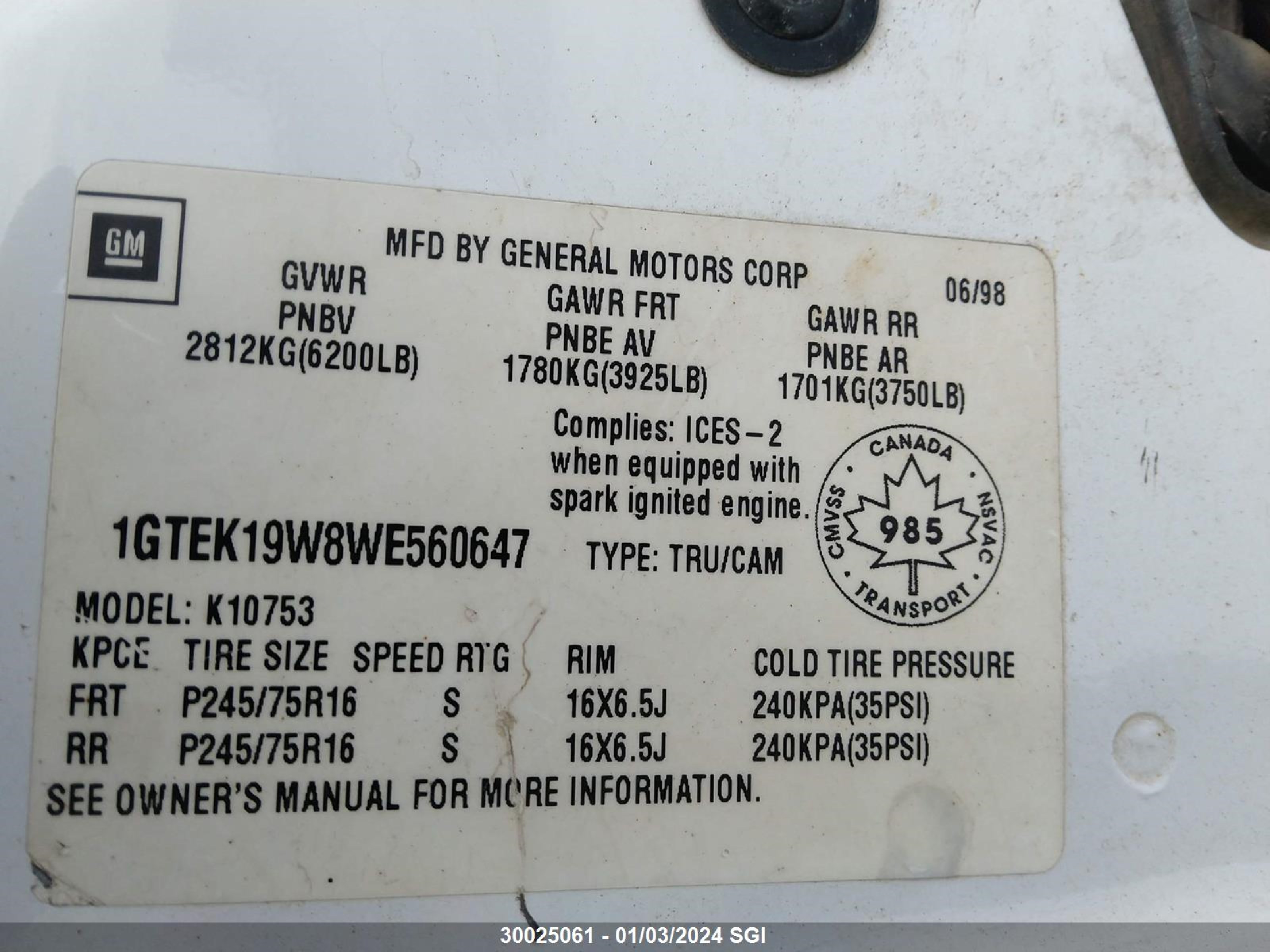 Photo 8 VIN: 1GTEK19W8WE560647 - GMC SIERRA 