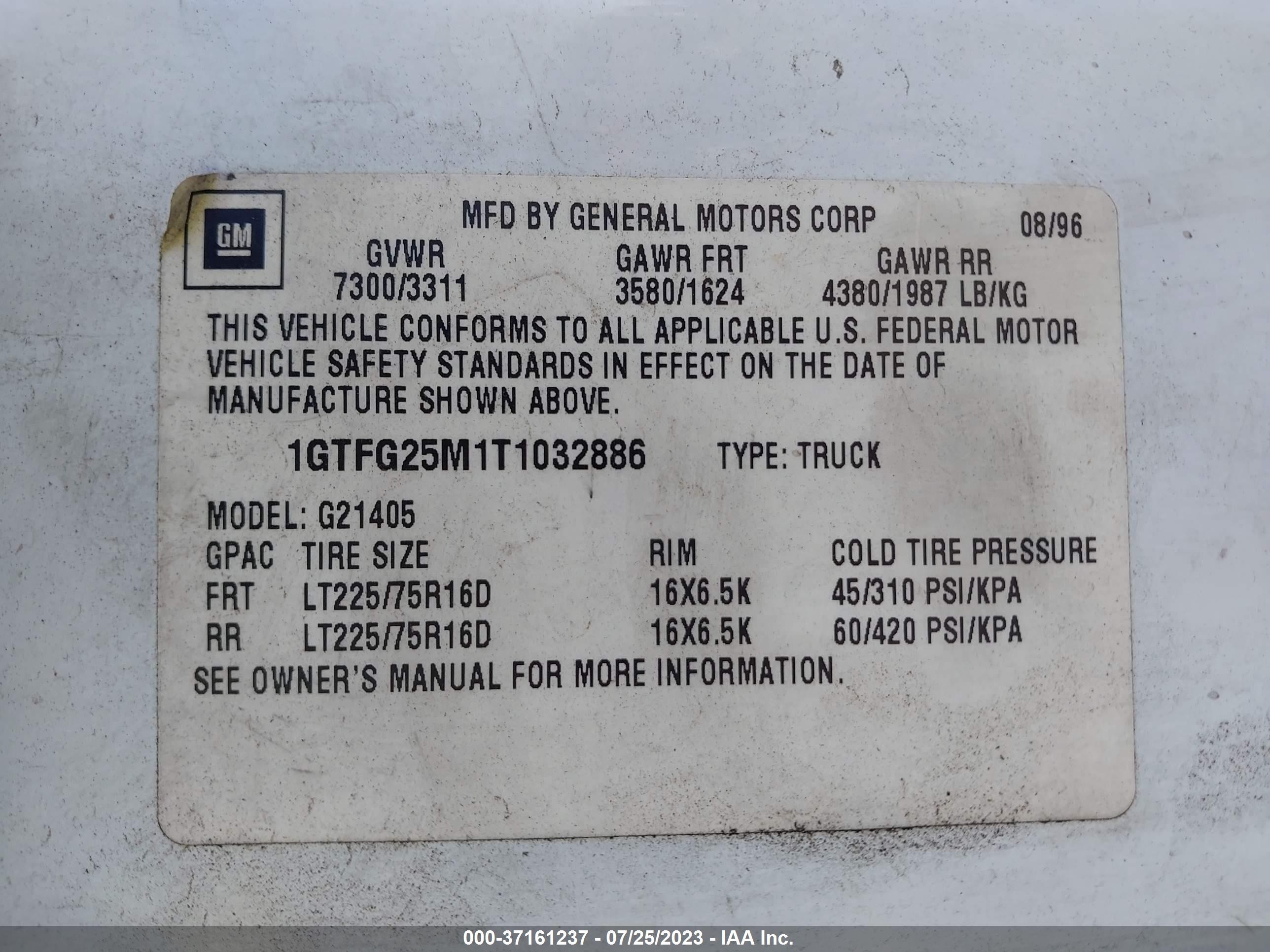 Photo 8 VIN: 1GTFG25M1T1032886 - GMC SAVANA 