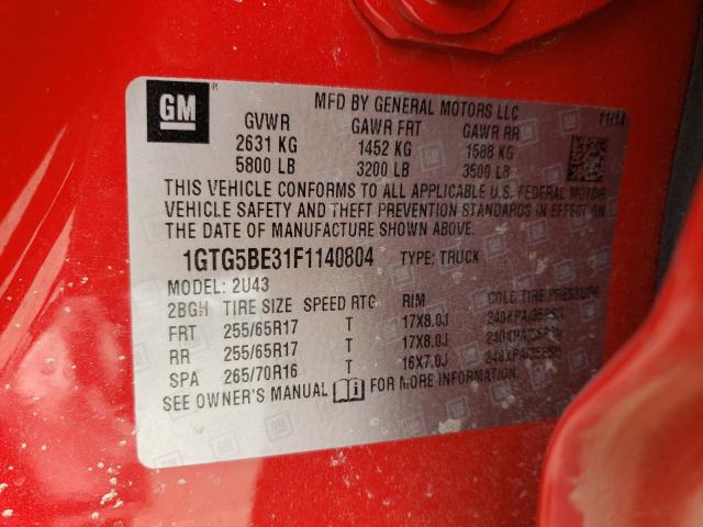 Photo 9 VIN: 1GTG5BE31F1140804 - GMC CANYON SLE 