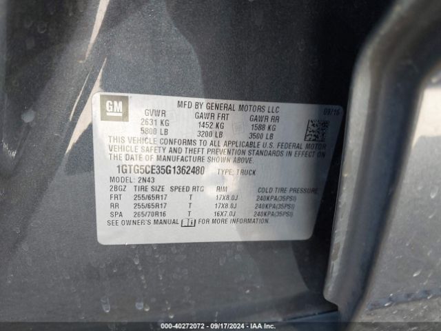 Photo 8 VIN: 1GTG5CE35G1362480 - GMC CANYON 