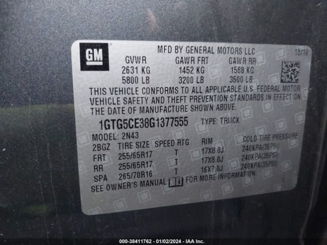 Photo 8 VIN: 1GTG5CE38G1377555 - GMC CANYON 