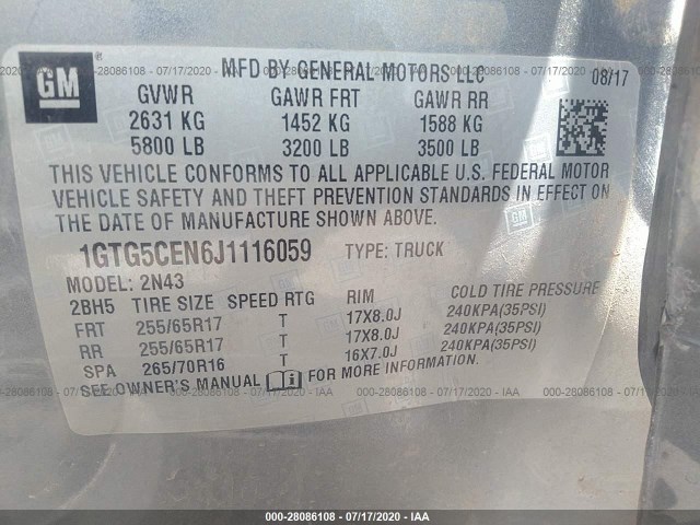 Photo 8 VIN: 1GTG5CEN6J1116059 - GMC CANYON 