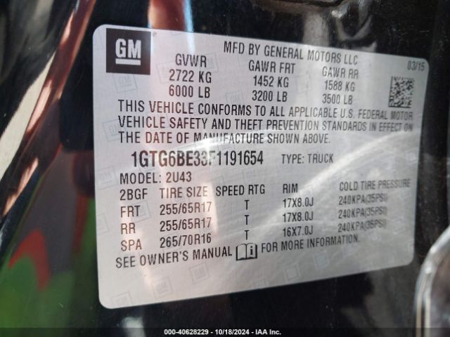 Photo 8 VIN: 1GTG6BE33F1191654 - GMC CANYON 