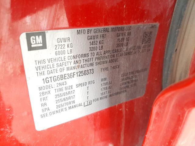 Photo 9 VIN: 1GTG6BE36F1250373 - GMC CANYON SLE 