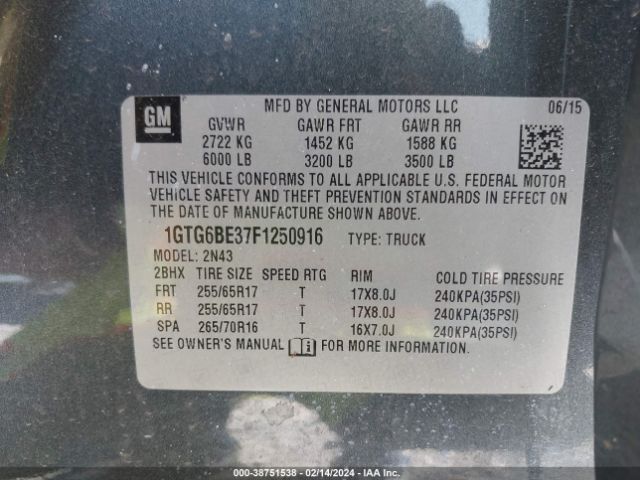 Photo 8 VIN: 1GTG6BE37F1250916 - GMC CANYON 