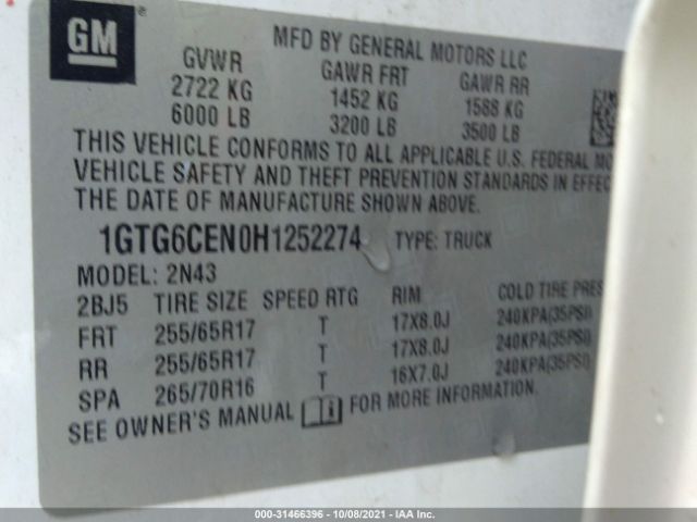 Photo 8 VIN: 1GTG6CEN0H1252274 - GMC CANYON 