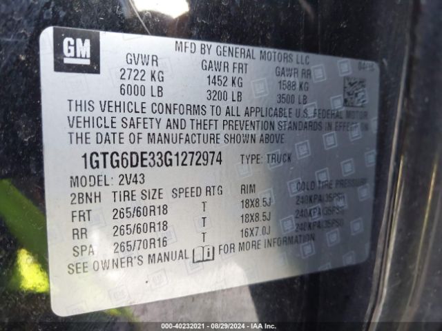 Photo 8 VIN: 1GTG6DE33G1272974 - GMC CANYON 