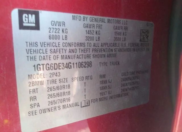 Photo 8 VIN: 1GTG6DE34G1106298 - GMC CANYON 