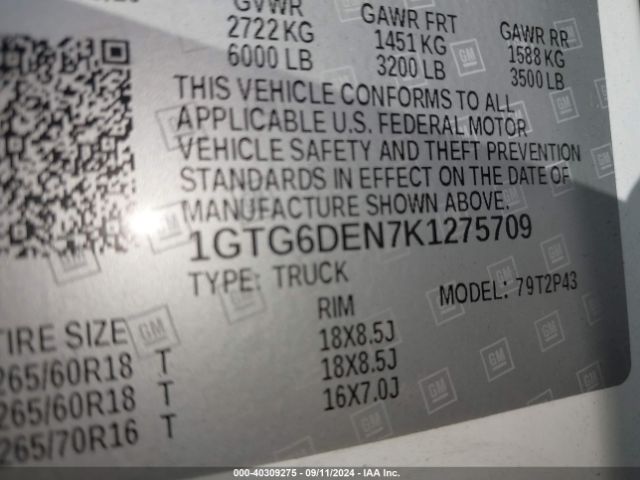 Photo 8 VIN: 1GTG6DEN7K1275709 - GMC CANYON 