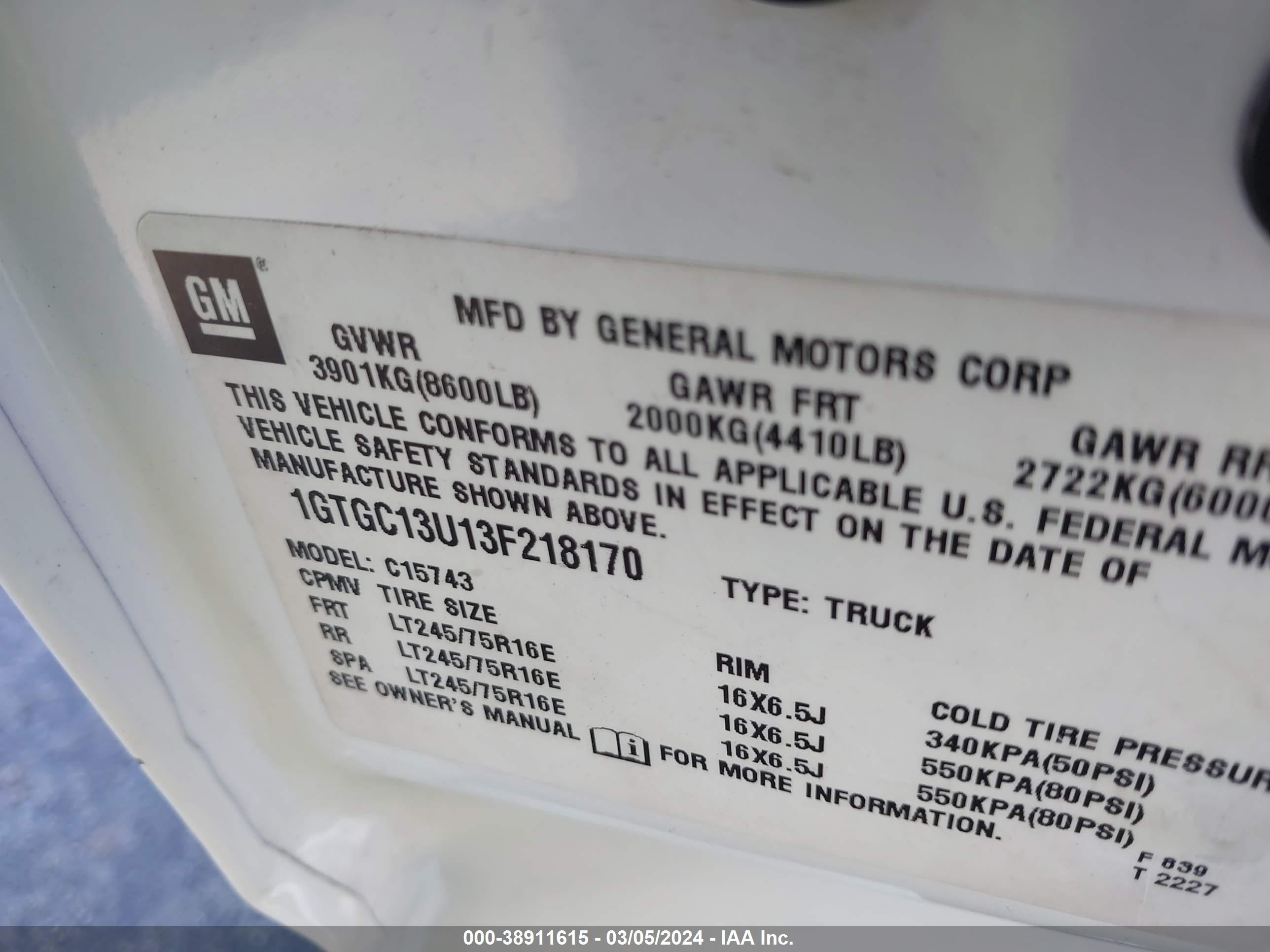 Photo 8 VIN: 1GTGC13U13F218170 - GMC SIERRA 