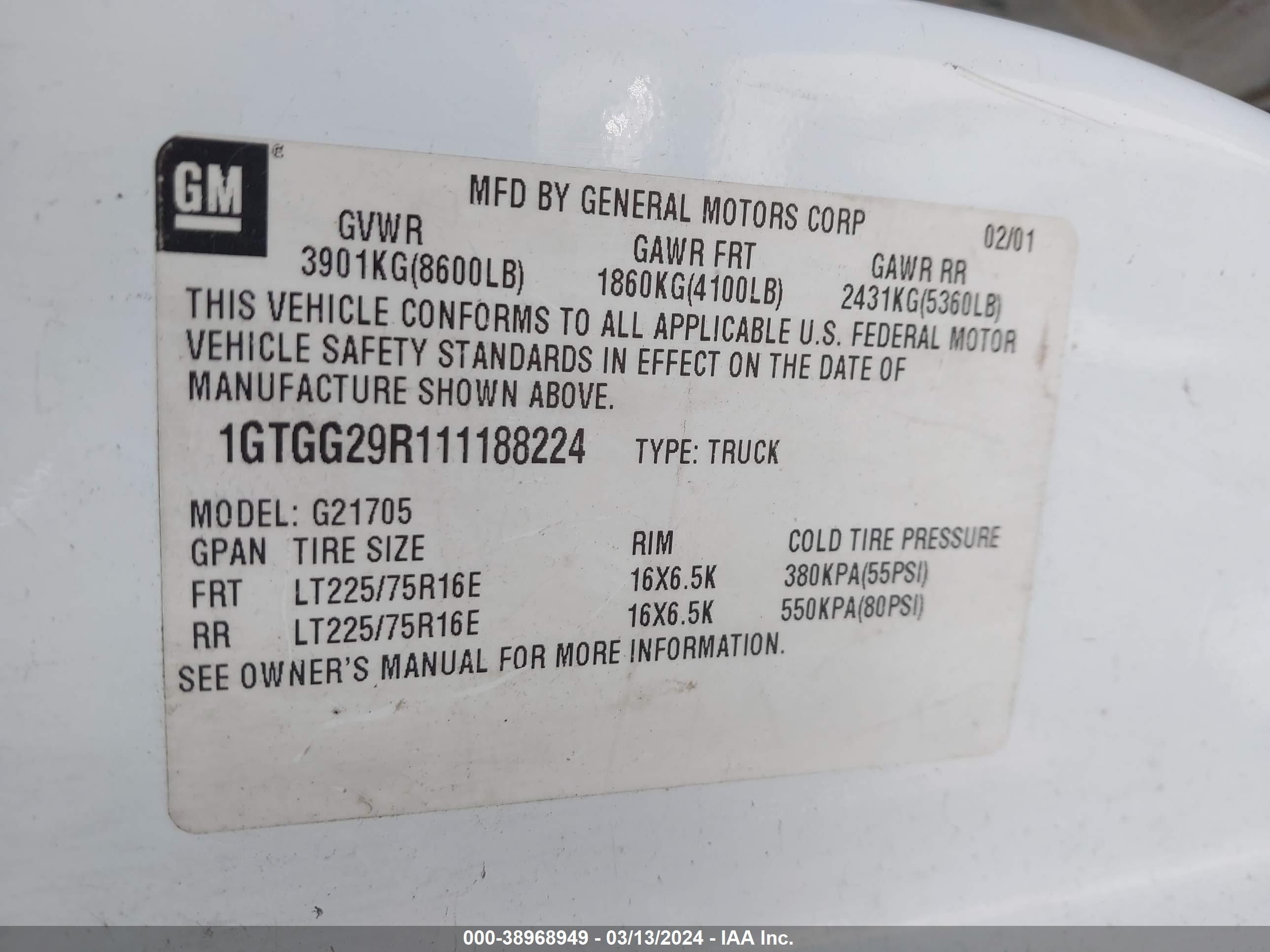 Photo 8 VIN: 1GTGG29R111188224 - GMC SAVANA 