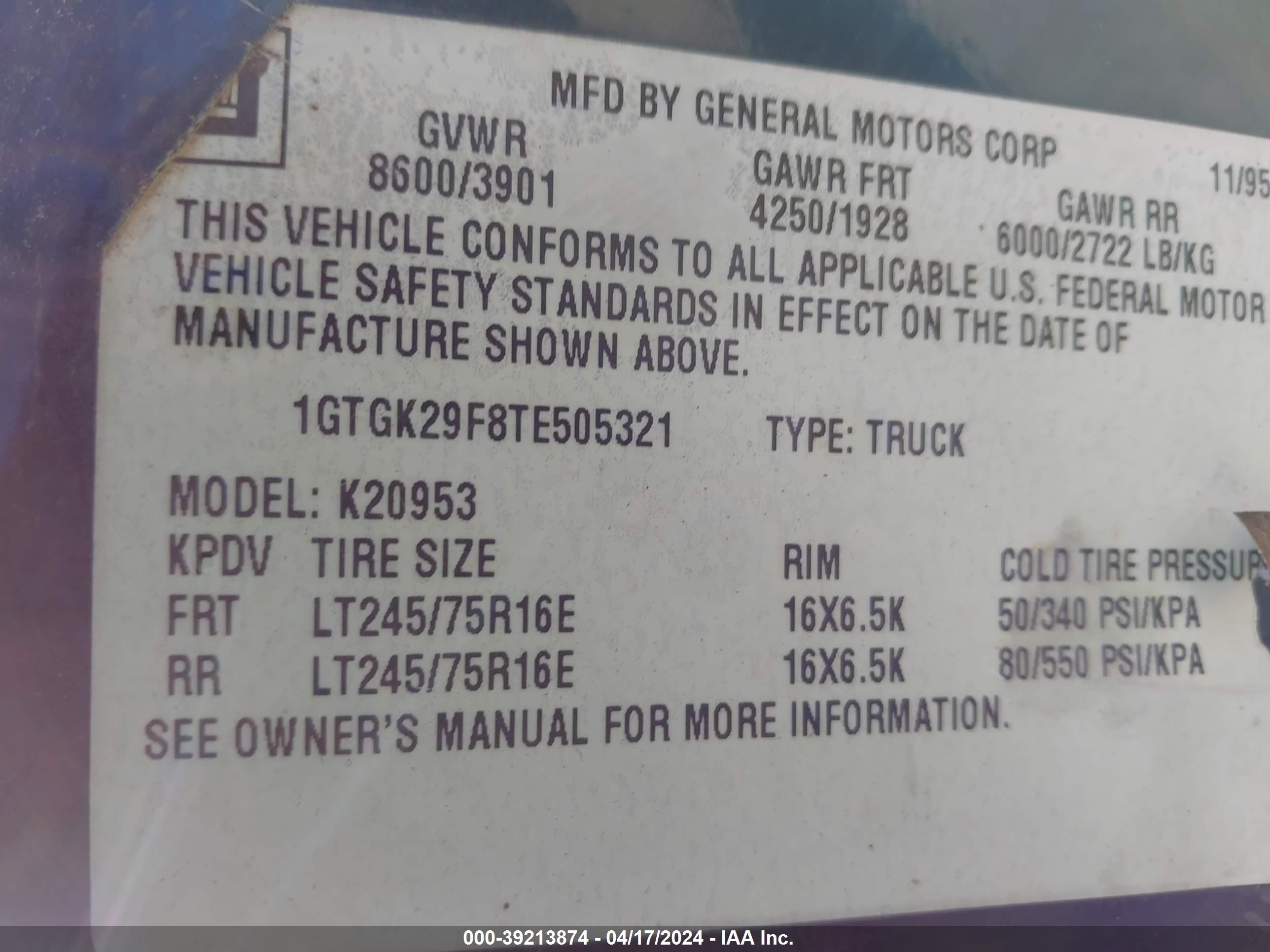 Photo 8 VIN: 1GTGK29F8TE505321 - GMC SIERRA 