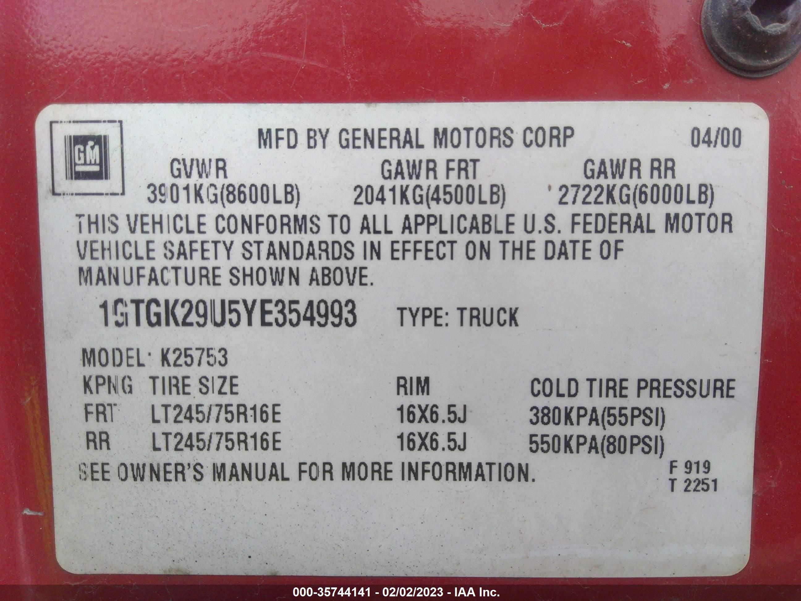 Photo 8 VIN: 1GTGK29U5YE354993 - GMC ALL 