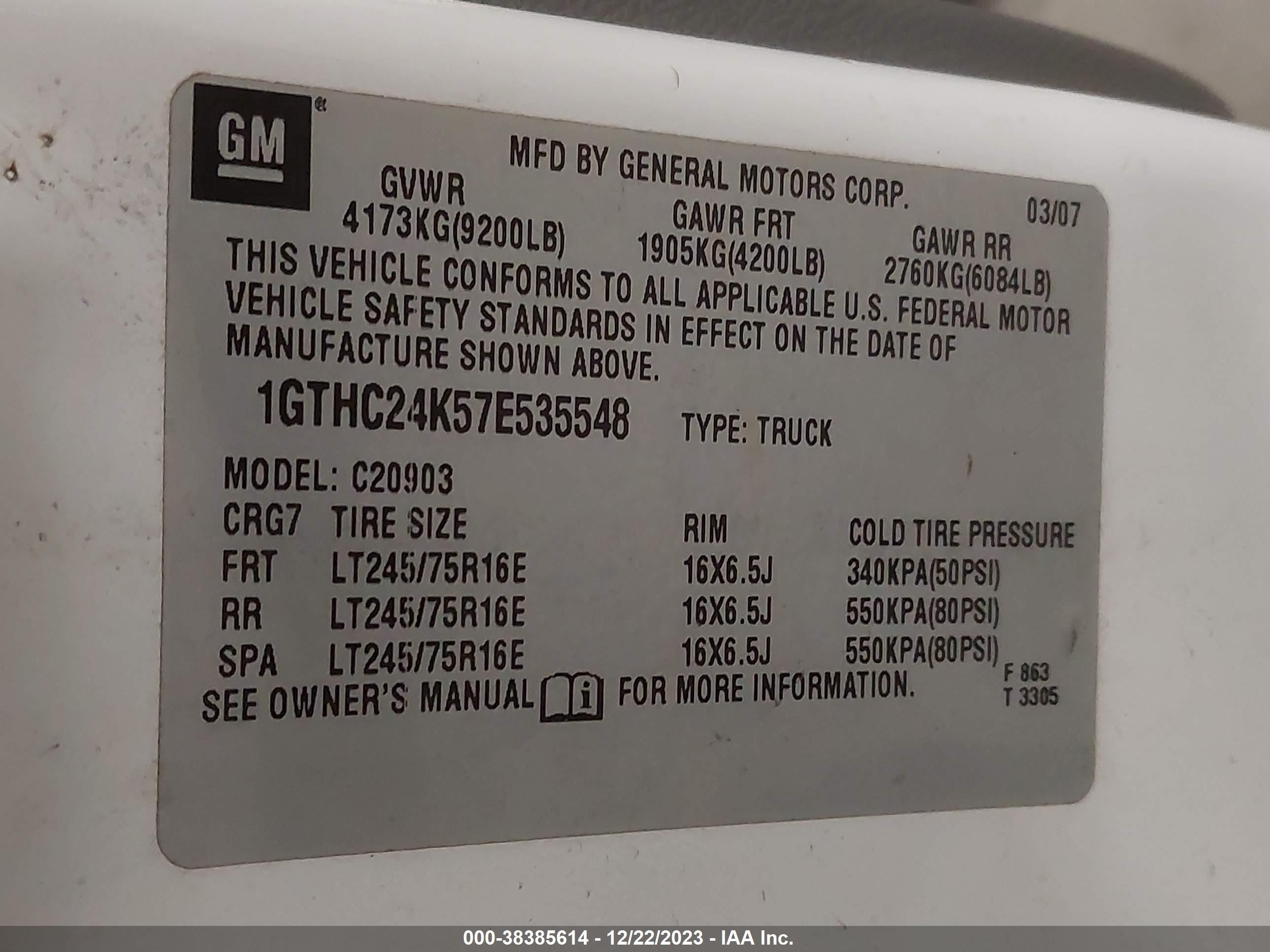 Photo 8 VIN: 1GTHC24K57E535548 - GMC SIERRA 