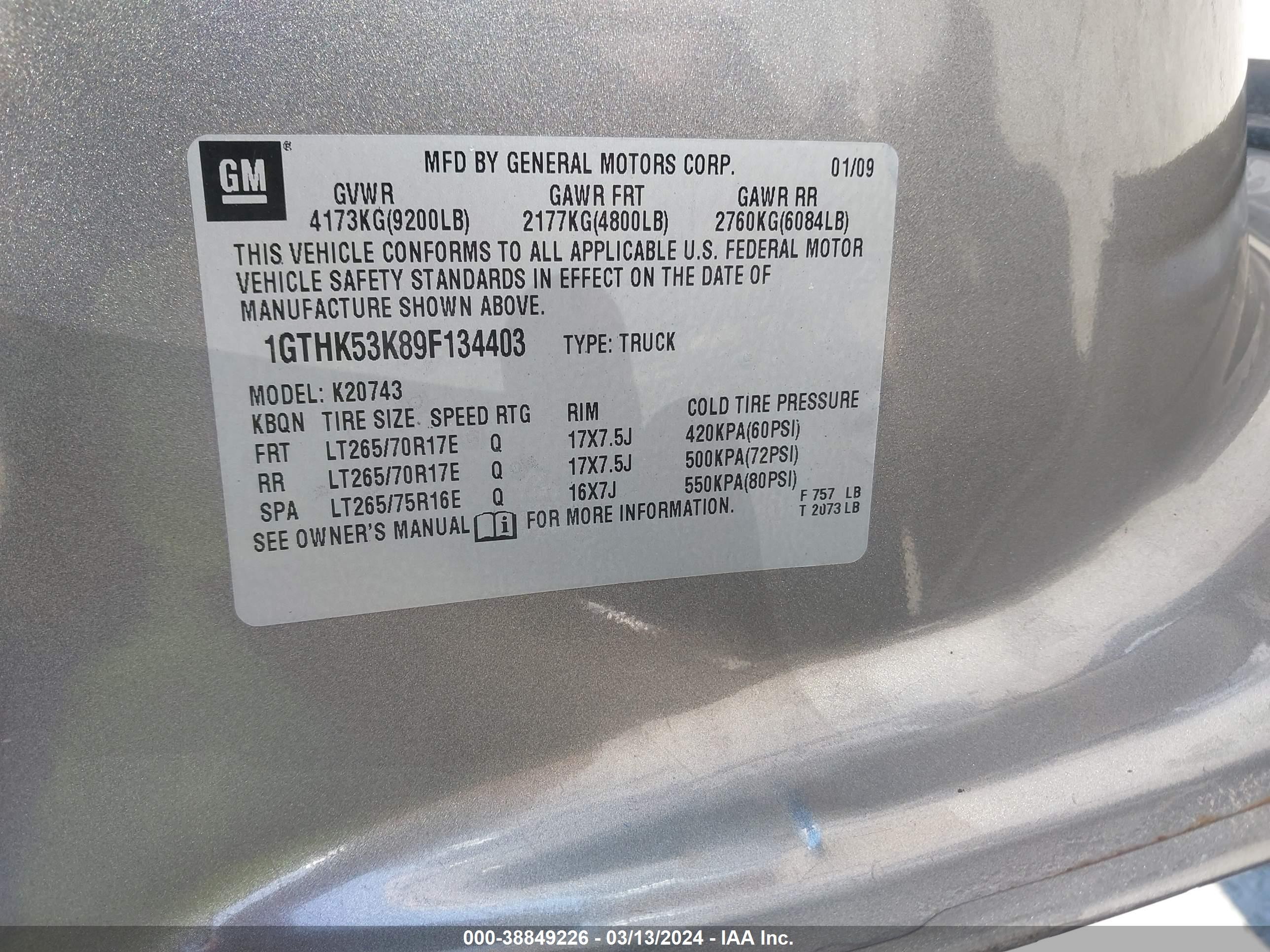 Photo 8 VIN: 1GTHK53K89F134403 - GMC SIERRA 