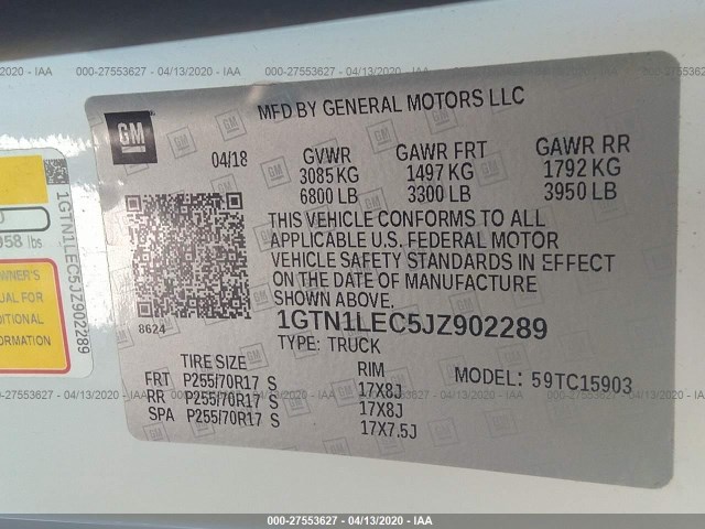 Photo 8 VIN: 1GTN1LEC5JZ902289 - GMC SIERRA 1500 