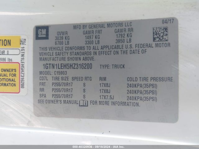 Photo 8 VIN: 1GTN1LEH5HZ316200 - GMC SIERRA 