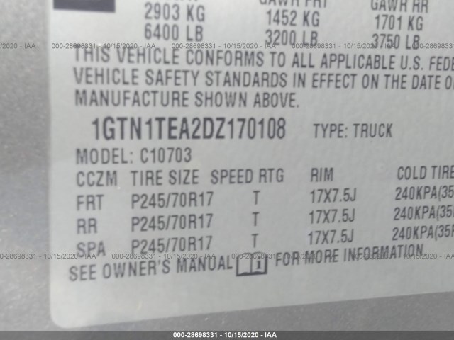 Photo 8 VIN: 1GTN1TEA2DZ170108 - GMC SIERRA 1500 