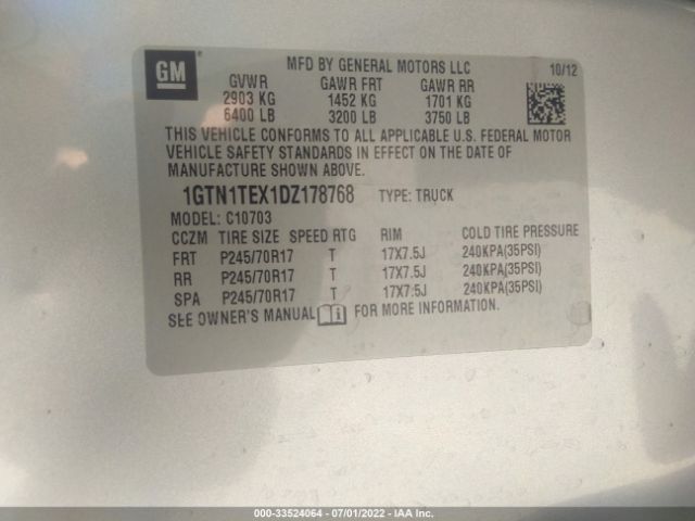 Photo 8 VIN: 1GTN1TEX1DZ178768 - GMC SIERRA 1500 