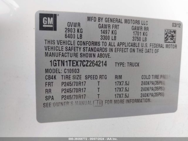 Photo 8 VIN: 1GTN1TEX7CZ264214 - GMC SIERRA 1500 