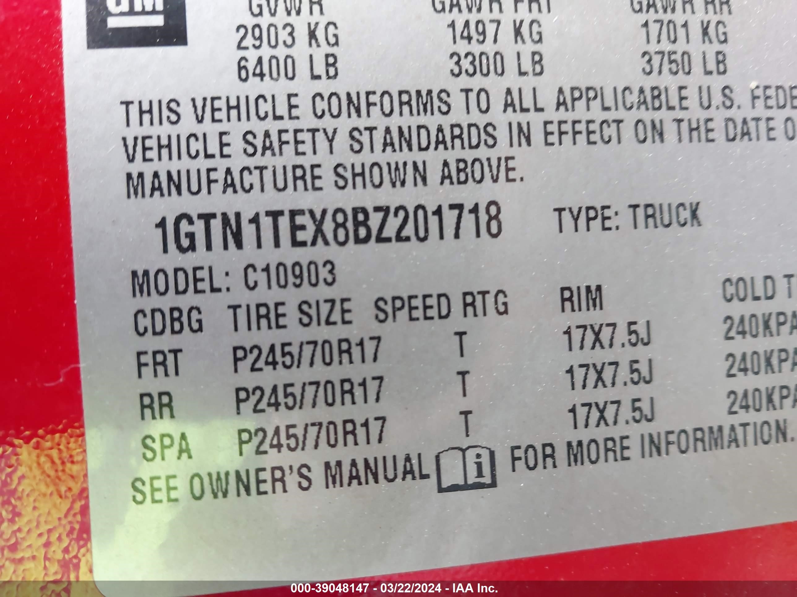 Photo 8 VIN: 1GTN1TEX8BZ201718 - GMC SIERRA 