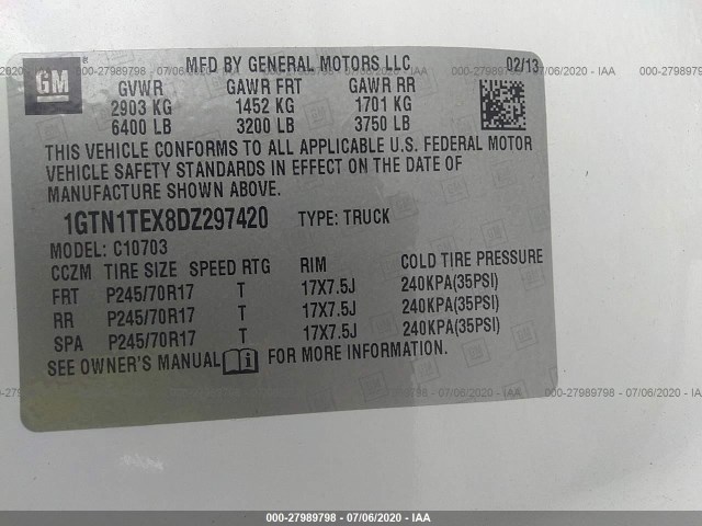 Photo 8 VIN: 1GTN1TEX8DZ297420 - GMC SIERRA 1500 