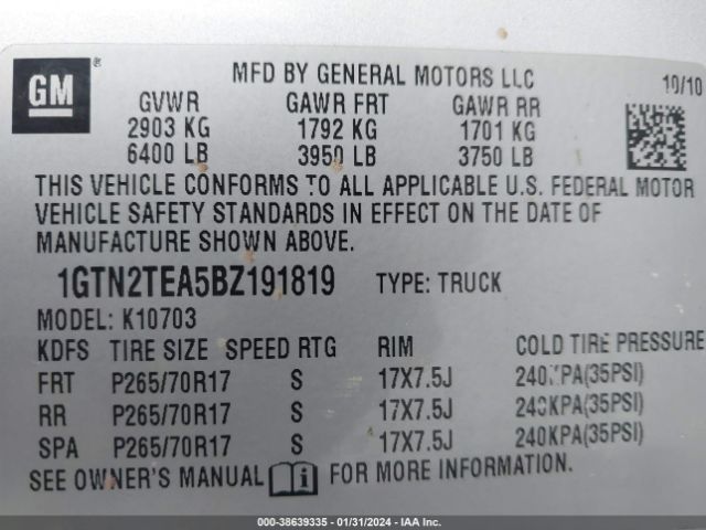 Photo 8 VIN: 1GTN2TEA5BZ191819 - GMC SIERRA 1500 