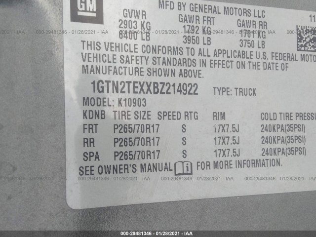 Photo 8 VIN: 1GTN2TEXXBZ214922 - GMC SIERRA 1500 