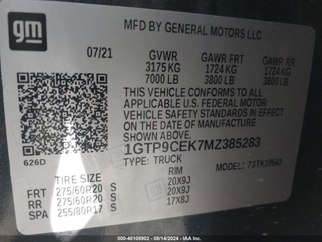 Photo 8 VIN: 1GTP9CEK7MZ385283 - GMC SIERRA 