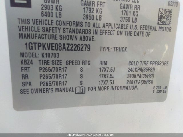 Photo 8 VIN: 1GTPKVE08AZ226279 - GMC SIERRA 1500 