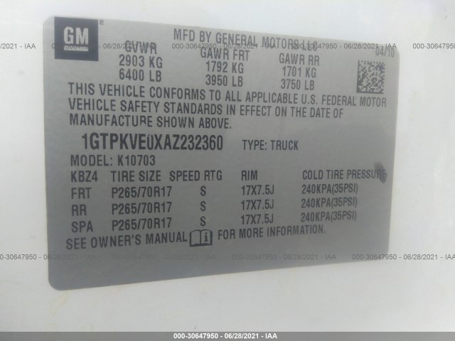 Photo 8 VIN: 1GTPKVE0XAZ232360 - GMC SIERRA 1500 