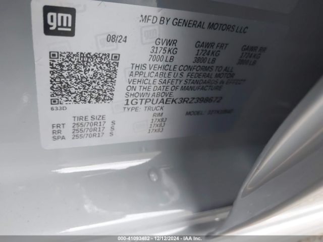 Photo 8 VIN: 1GTPUAEK3RZ398672 - GMC SIERRA 