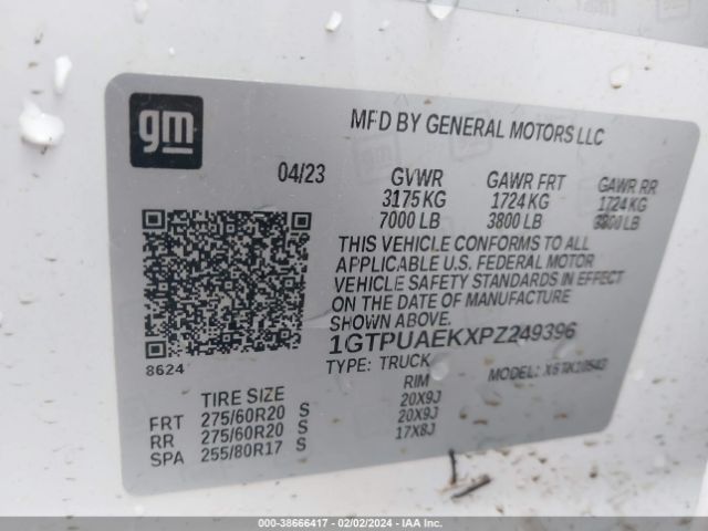 Photo 8 VIN: 1GTPUAEKXPZ249396 - GMC SIERRA 1500 