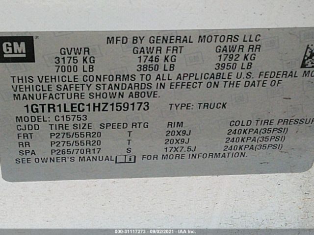 Photo 8 VIN: 1GTR1LEC1HZ159173 - GMC SIERRA 1500 