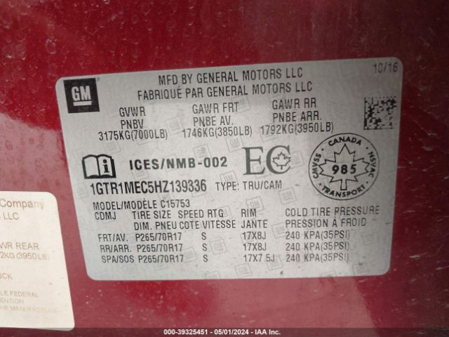 Photo 8 VIN: 1GTR1MEC5HZ139336 - GMC SIERRA 1500 