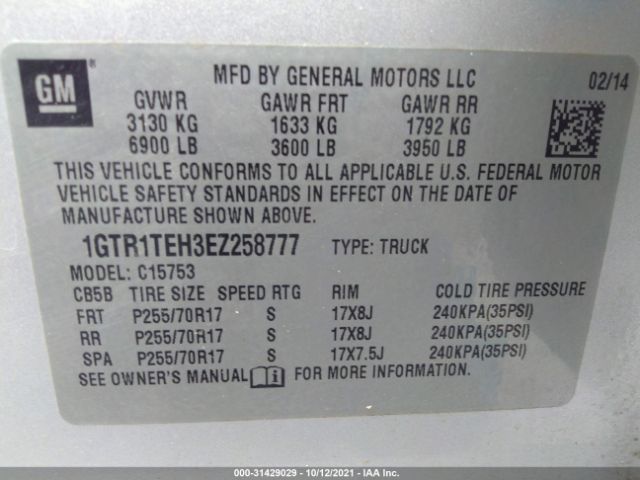 Photo 8 VIN: 1GTR1TEH3EZ258777 - GMC SIERRA 1500 