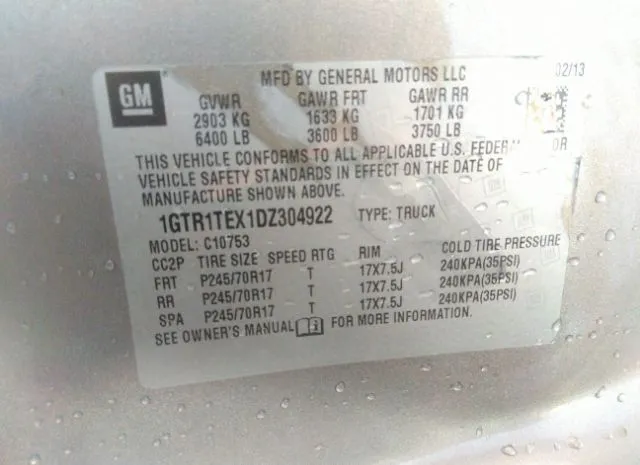 Photo 8 VIN: 1GTR1TEX1DZ304922 - GMC SIERRA 1500 