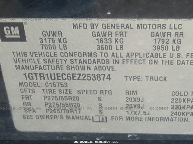 Photo 8 VIN: 1GTR1UEC6EZ253874 - GMC SIERRA 1500 