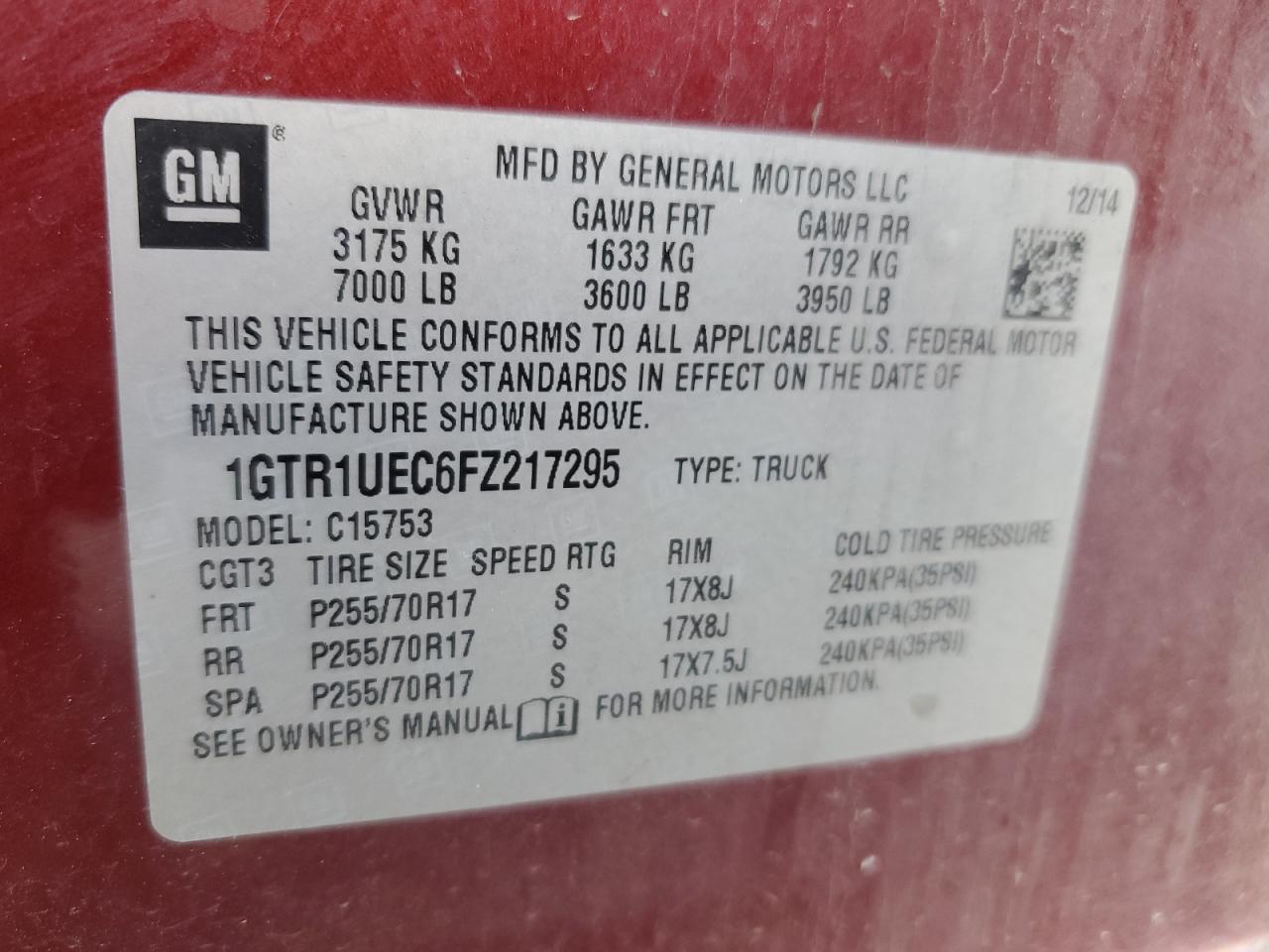 Photo 11 VIN: 1GTR1UEC6FZ217295 - GMC SIERRA 