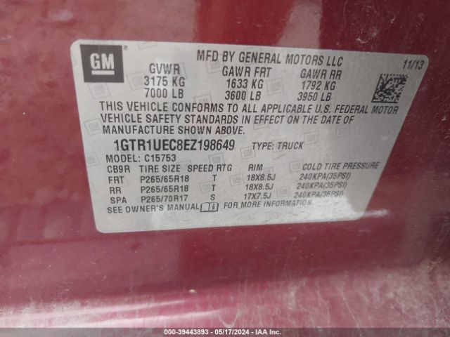 Photo 8 VIN: 1GTR1UEC8EZ198649 - GMC SIERRA 1500 