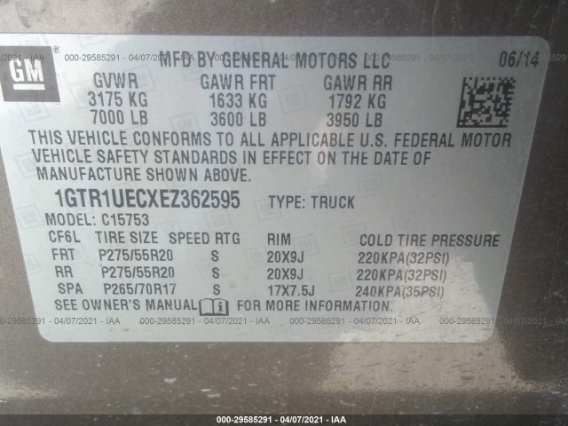 Photo 8 VIN: 1GTR1UECXEZ362595 - GMC SIERRA 1500 